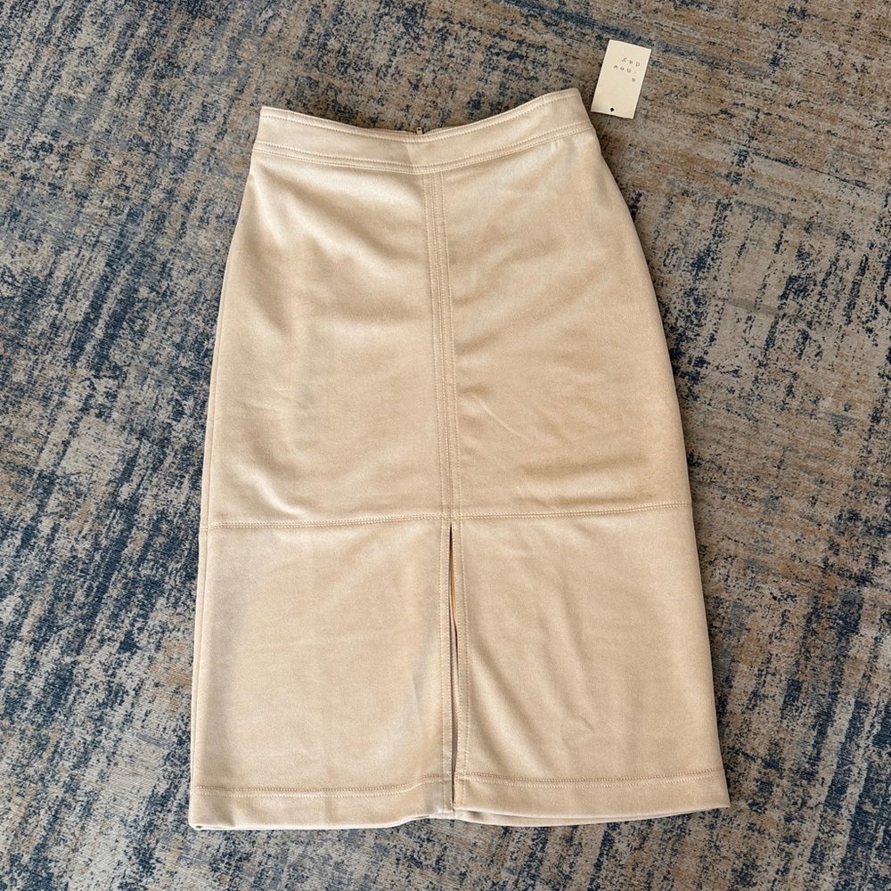 NWT: Faux Suede A-Line Midi Skirt - Beige - XS